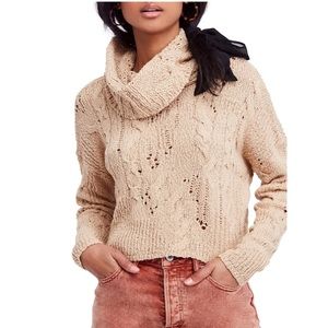 Free People Beige Shades of Dawn Crochet Turtleneck